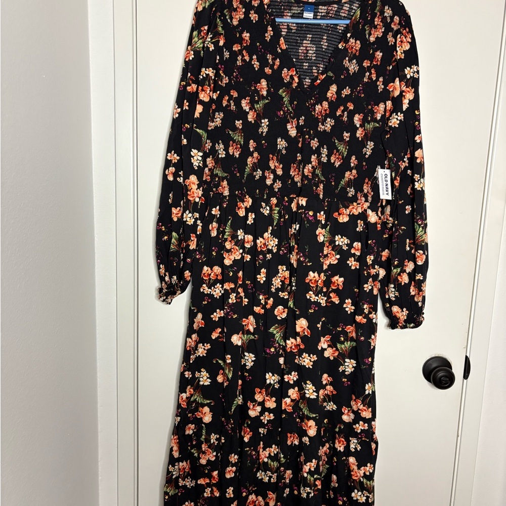 Old Navy Orange Floral Long Sleeve Sundress